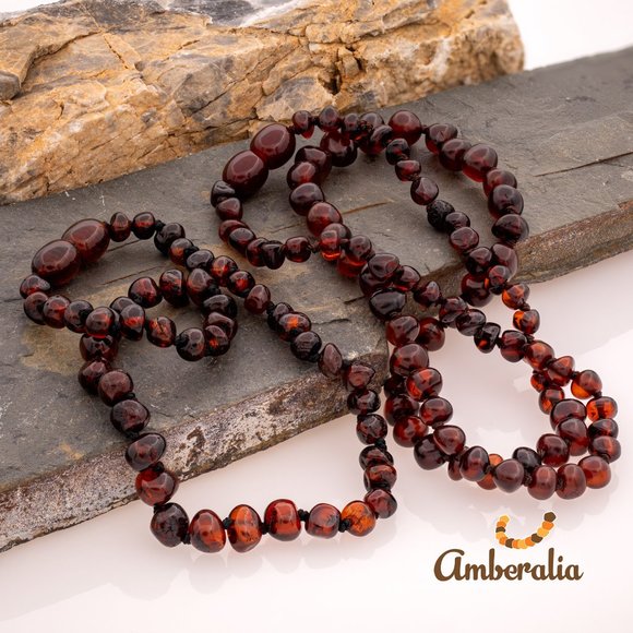 Set of Baltic Amber  Adult and Baby Necklace Set - 13" and 19.7"  - 14 Colors - Picture 2 of 16